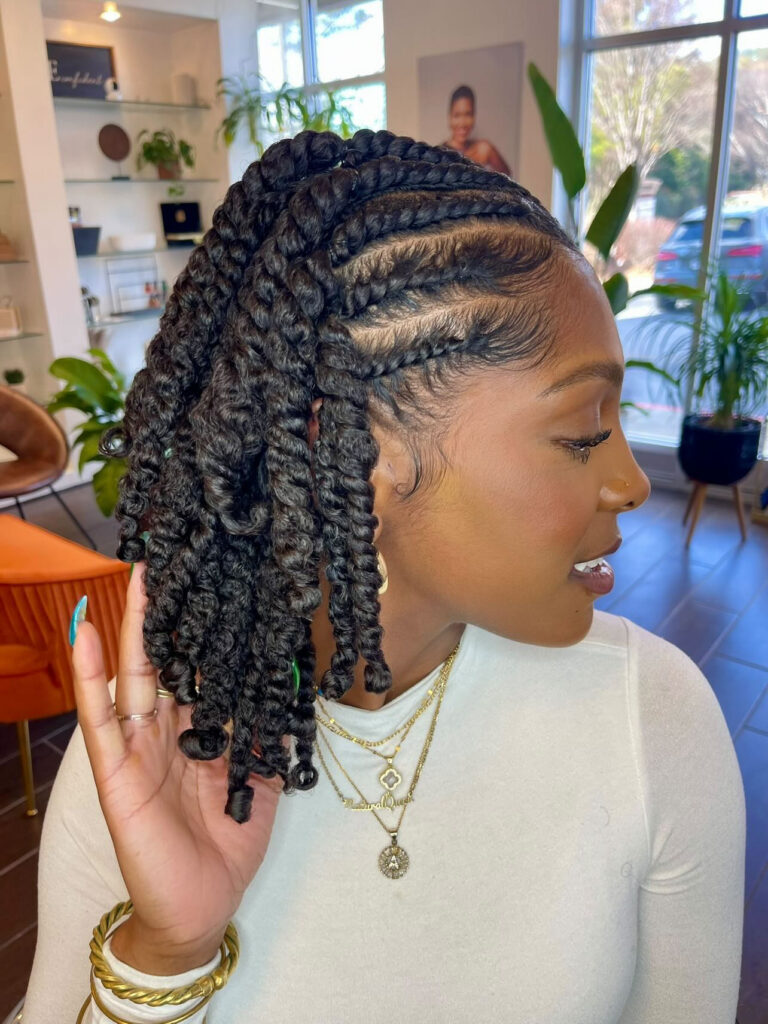 influencer wearing flat twist protective style