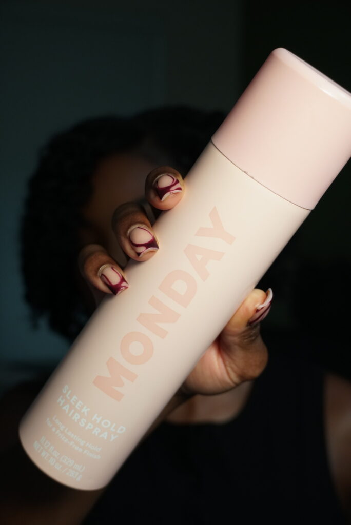 Monday Haircare Sleek Hold Hairspray for finished twist-out.